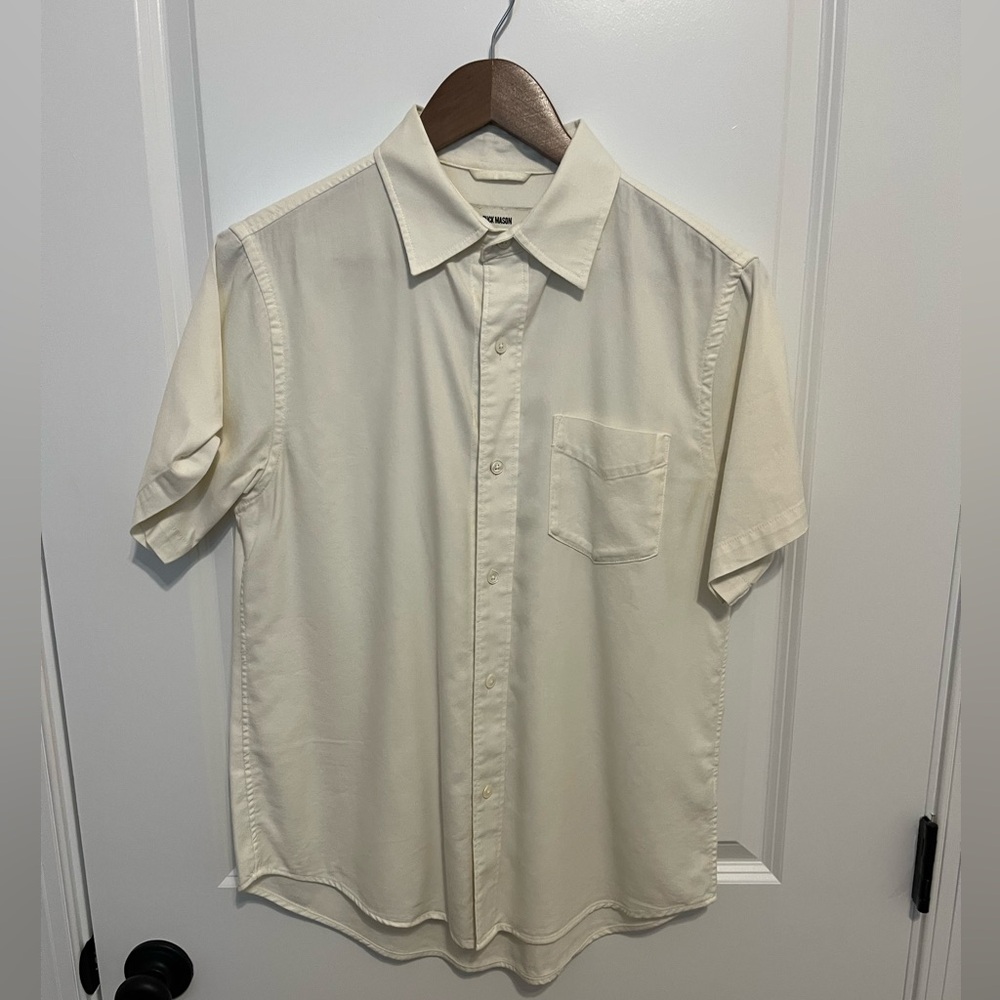 Buck Mason Draped Twill S/S Shirt in Natural colorway